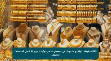 4725 جنيهًا.. ارتفاع ملحوظ في أسعار الذهب وثبات عيار 21 خلال تعاملات الثلاثاء